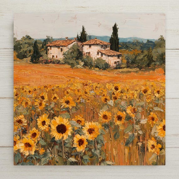 Sunflower Ceramic Tile Art: Tuscan Farmhouse Decor, Rustic Kitchen Wall Art