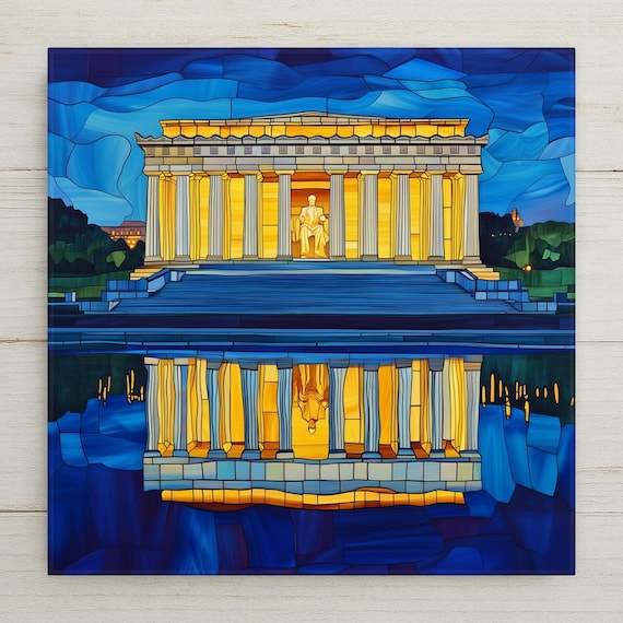 Lincoln Memorial Wall Art Ceramic Tile Washington DC Decor Patriotic Home Decor American Landmark Gift Reflecting Pool Art