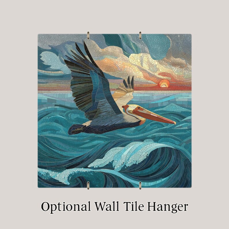 Pelican Wall Art Ceramic Tile Coastal Gift Mosaic Style Decor Ocean Bird Art Pelican Lover Nature Gift Tile image 4
