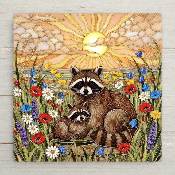 Raccoon Wall Art Ceramic Tile – Wildlife Wall Art Ceramic Tile – Rustic Cabin Decor, Woodland Nursery Decor, Nature Home Decor