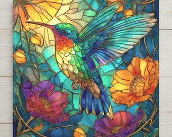 Hummingbird Nature Wall Art Ceramic Tile Garden Gift Stained Glass Style Decor Bird Lover Art Nature Home Gift Tile