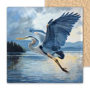 Great Blue Heron Ceramic Tile Art | Salish Sea Audubon Inspired Blue Heron | Classic Bird Lovers Tile | Wall Decor Bird Art Trivet