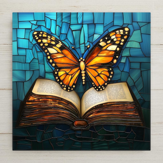 Book Butterfly Wall Art Ceramic Tile Memorial Gift Reader Decor Book Lover Art Transformation Gift Tile