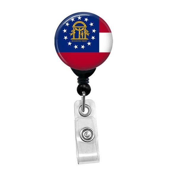 Georgia State Flag Badge Reel – Retractable ID Holder Clip for Nurses Teachers Office Staff – Patriotic Georgia Name Badge Accessory