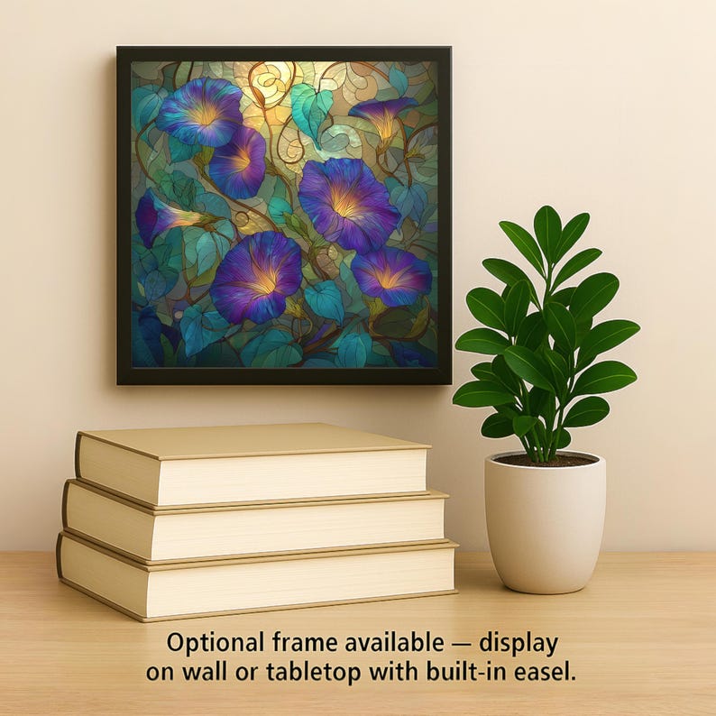 Morning Glory Wall Art Ceramic Tile Stained Glass Style Floral Botanical Gift for Her Nature Decor Art image 2