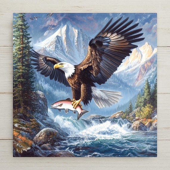 Audubon Bald Eagle Ceramic Tile: Patriotic Wildlife Art for Nature Enthusiasts and Conservationists
