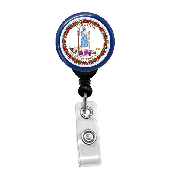 Virginia State Flag Badge Reel – Custom Retractable ID Holder for Nurses Teachers Staff – Patriotic Virginia Seal Name Badge Clip