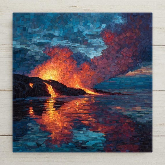 Kilauea Volcano Wall Art Ceramic Tile Hawaii Home Decor Lava Flow Gift Big Island Hawaii Decor