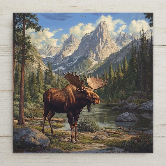Audubon-Inspired Moose Ceramic Tile Art: Rustic Cabin Wall Decor