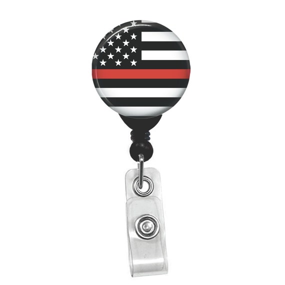 Thin Red Line USA American Flag Badge Reel Lanyard Name ID Card Retractable Badge Holder