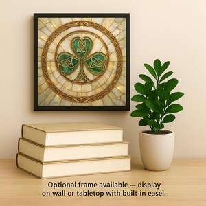 Celtic Shamrock Heritage Wall Art Ceramic Tile – Stained Glass Style, Irish Symbol Home Decor image 2