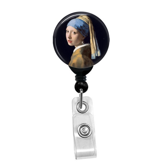 Girl with a Pearl Earring Badge Reel – Vermeer Art Badge Holder – Classic Painting ID Clip – Retractable Badge Reel – Art Lover Gift