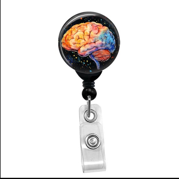Neurologist Brain Badge Reel – Watercolor Human Brain ID Holder – Nurse Medical Badge Clip – Colorful Brain Retractable Badge – Neuro Gift