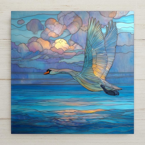 Swan Wall Art Ceramic Tile Swan in Flight Gift Bird Wall Decor Wildlife Bird Art
