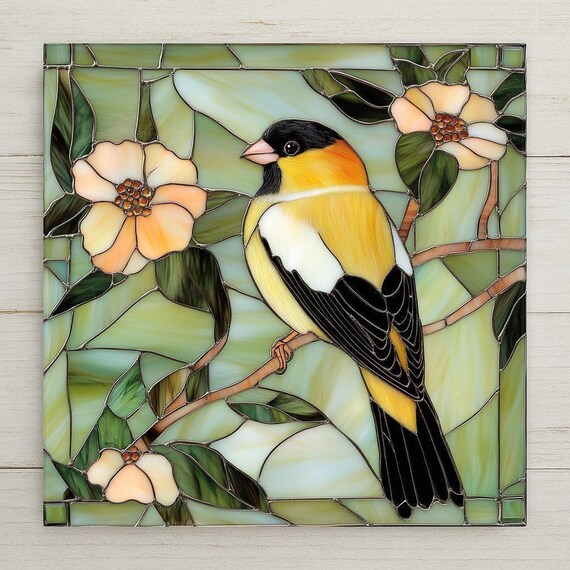 Goldfinch Ceramic Tile: Stained Glass Inspired Bird Wall Art