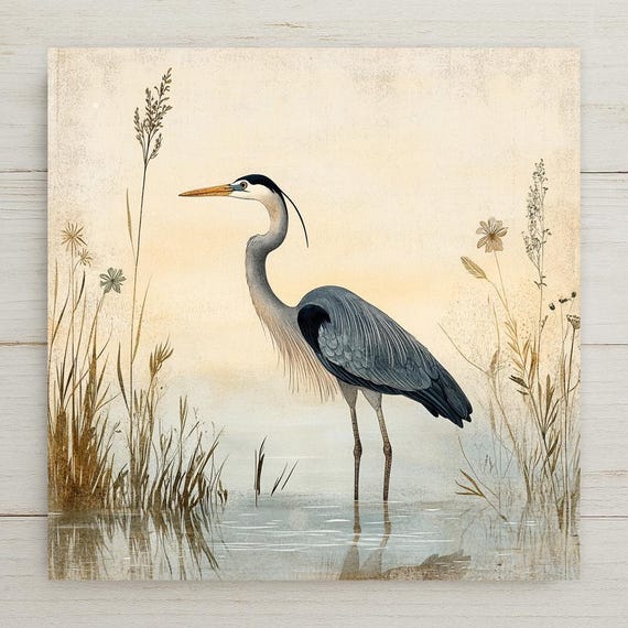 Blue Heron Ceramic Tile Art: Coastal Wildlife Decor