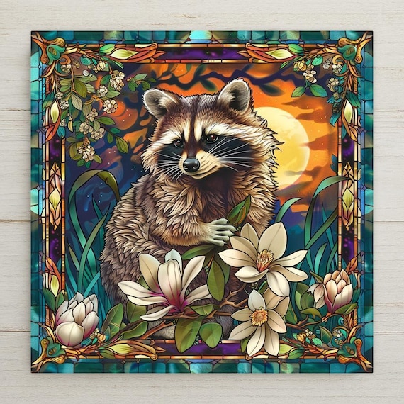 Raccoon Wall Art Ceramic Tile Woodland Gift Cottagecore Decor Raccoon Lover Gift Nature Animal Art Tile