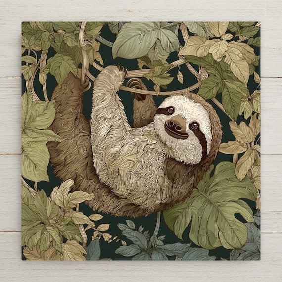 Sloth Wall Art Ceramic Tile Sloth Lover Gift Funny Animal Decor Jungle Art Quirky Home Gift Sloth Tile