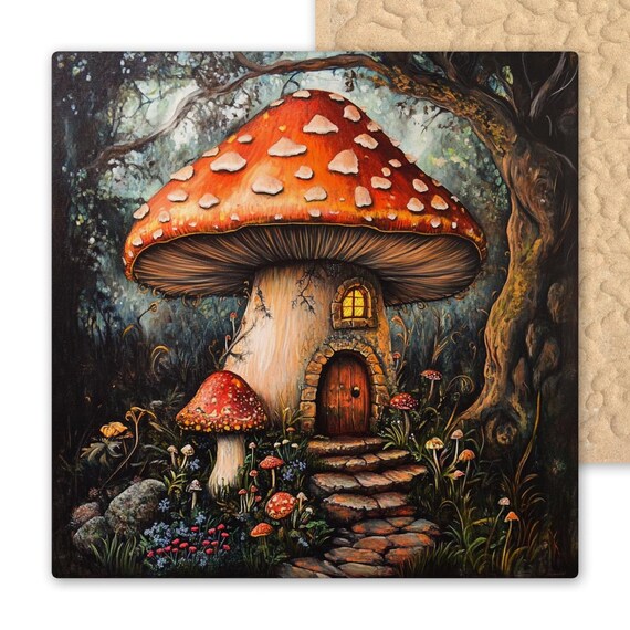 Enchanting Mushroom House Tile: Fairycore Ceramic Wall Art for Whimsical Woodland Decor
