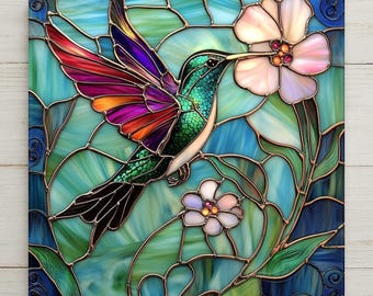 Azulejo de cerámica con diseño de colibrí primaveral para pared, regalo de naturaleza, decoración hecha a mano, arte para amantes de las aves, regalo floral de primavera.