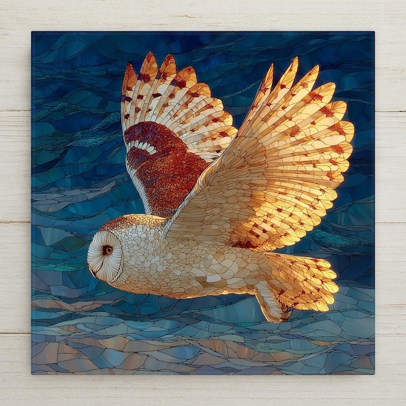 Snowy Owl Wall Art Ceramic Tile Stained Glass Style Winter Wildlife Gift Birdwatcher Nature Decor ArcticDecor