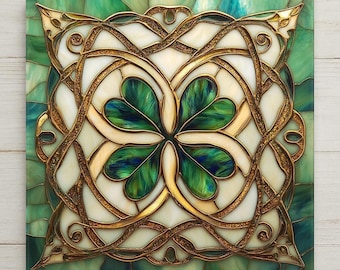 Celtic Shamrock Wall Art Ceramic Tile William Morris Gift Irish Heritage Decor Place Identity Art Nouveau Nature