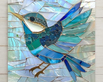 Sea Glass Bird Ceramic Art Tile – Coastal Sea Glass Wall Decor, Turquoise Beach Ocean Bird Accent