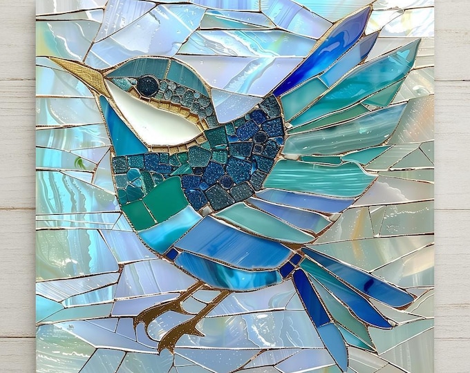 Sea Glass Bird Ceramic Art Tile – Coastal Sea Glass Wall Decor, Turquoise Beach Ocean Bird Accent