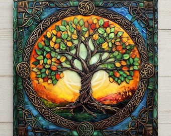 Celtic Tree of Life Irish Wall Art Ceramic Art Tile Irish Heritage Decor Celtic Home Decor Wall Art Celtic Knotwork Irish