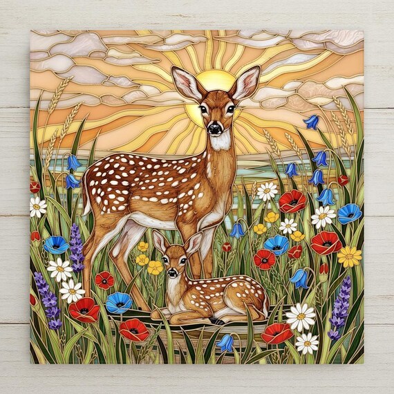 Deer Wall Art Ceramic Tile – Wildlife Wall Art Ceramic Tile – Rustic Cabin Decor, Woodland Nursery Decor, Nature Home Decor