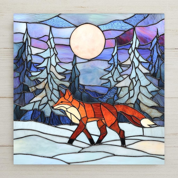 Red Fox Ceramic Tile Art: Rustic Winter Forest Cabin Decor