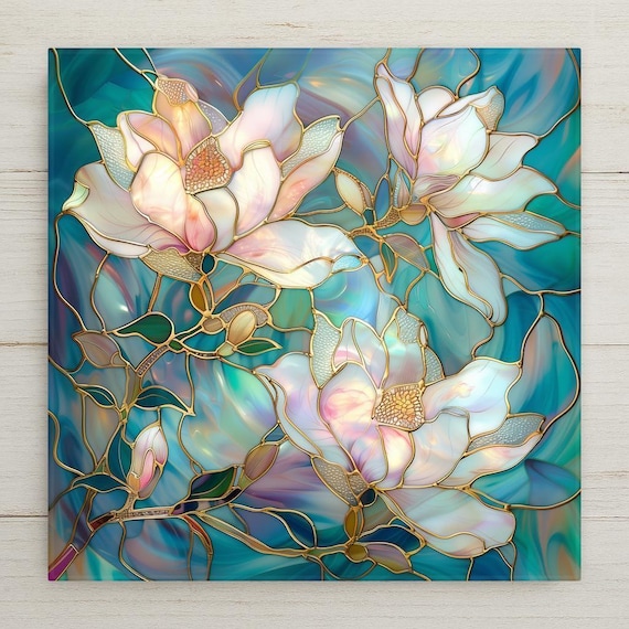 Magnolia Flower Ceramic Tile Art Home Decor: Art Nouveau Botanical Wall Art