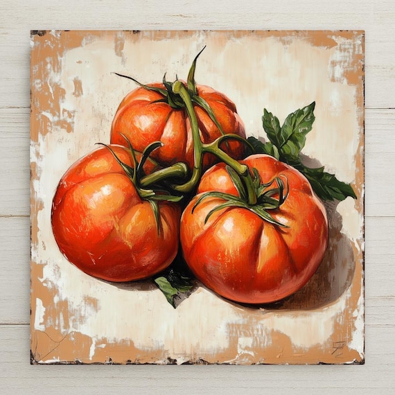 Rustic Heirloom Tomato Ceramic Tile: Farmhouse Kitchen Wall Art