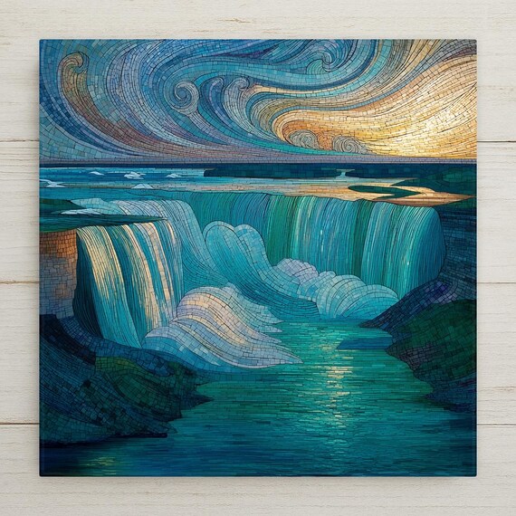 Niagara Falls Ceramic Tile Art - Waterfall Mosaic Stained Glass Wall Decor Nature Landscape Home Gift for Art Lovers