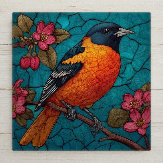 Baltimore Oriole Wall Art Ceramic Tile Bird Enthusiast Gift Orange Gold Decor Garden Bird Art Oriole Lover Gift Tile