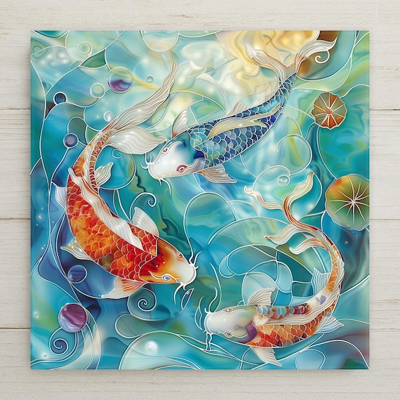 Koi Fish Ceramic Tile: Japanese Zen Art - Vibrant Home Decor