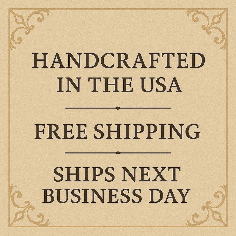 The image is a sign advertising a product, specifically a handmade item, that is free shipping and will be available for business the next day.