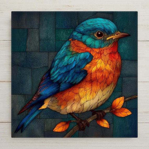 Bluebird Wall Art Ceramic Tile Stained Glass Style State Bird Gift New York Missouri Memorial Bird Nature Art