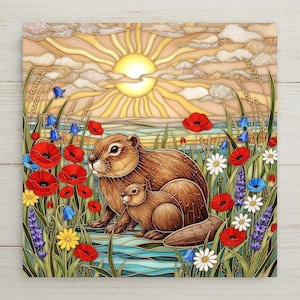 Beaver Wall Art Ceramic Tile – Woodland Wildlife Wall Art Ceramic Tile – Rustic Cabin Decor, Lake House Decor, Nature Home Decor