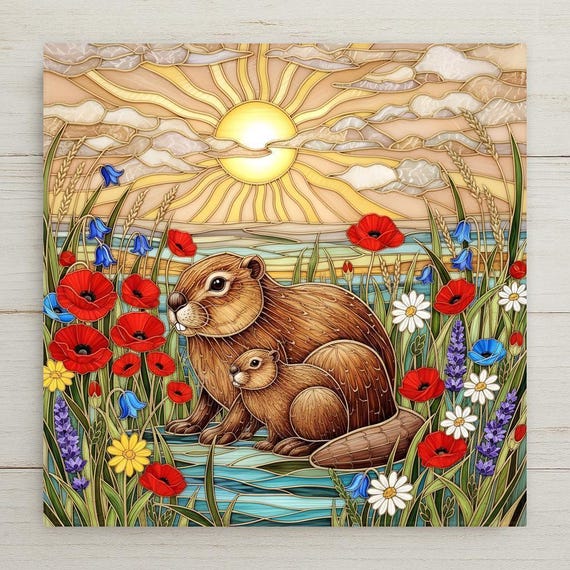 Beaver Wall Art Ceramic Tile – Woodland Wildlife Wall Art Ceramic Tile – Rustic Cabin Decor, Lake House Decor, Nature Home Decor