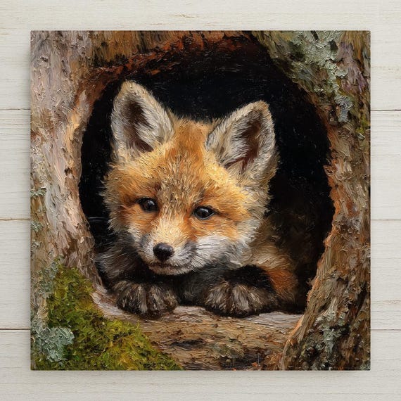 Baby Fox Ceramic Tile Wall Art - Woodland Wildlife Decor for Rustic Forest Nursery Nature Lovers Home