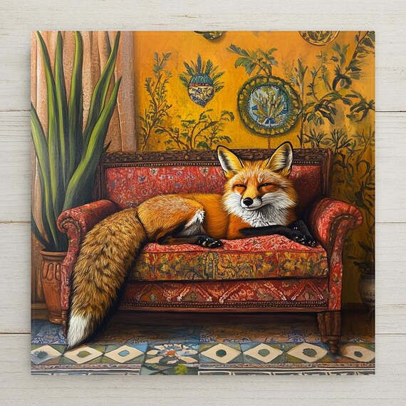 Bohemian Fox Ceramic Tile Art: Southwest Desert Decor