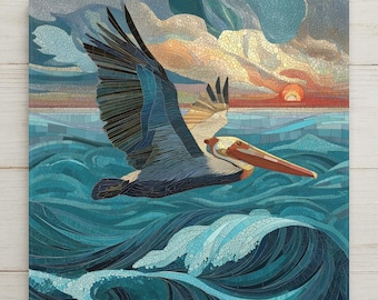 Pelican Wall Art Ceramic Tile Coastal Gift Mosaic Style Decor Ocean Bird Art Pelican Lover Nature Gift Tile