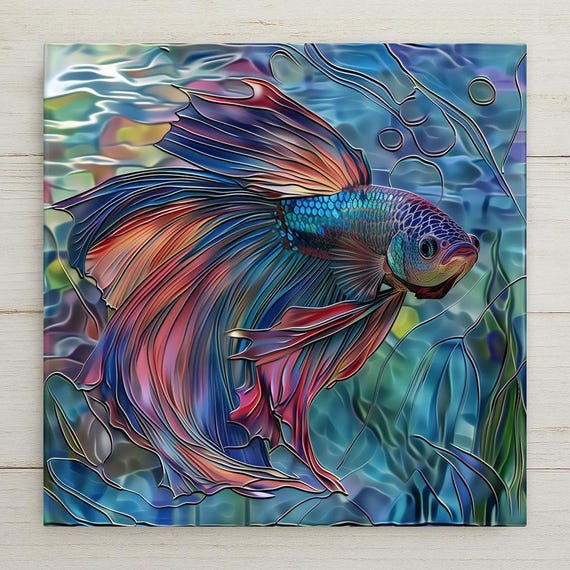 Betta Fish Ceramic Tile Art: Handcrafted Aquatic Wall Decor