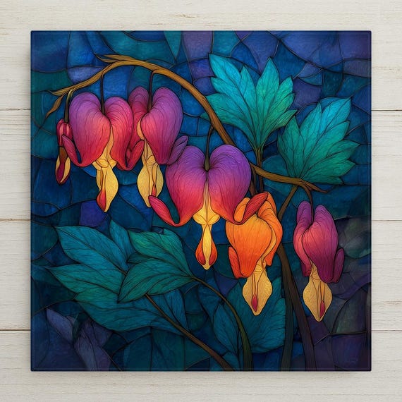 Bleeding Heart Wall Art Ceramic Tile Romantic Cottage Gift Moody Floral Decor Sympathy Art Flower Lover Tile