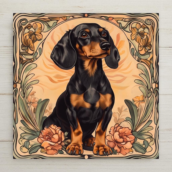 Dachshund Wall Art Ceramic Tile – Black and Tan Wiener Dog Decor, Dachshund Lover Gift, Dog Lover Wall Decor, Cute Dachshund Home Decor