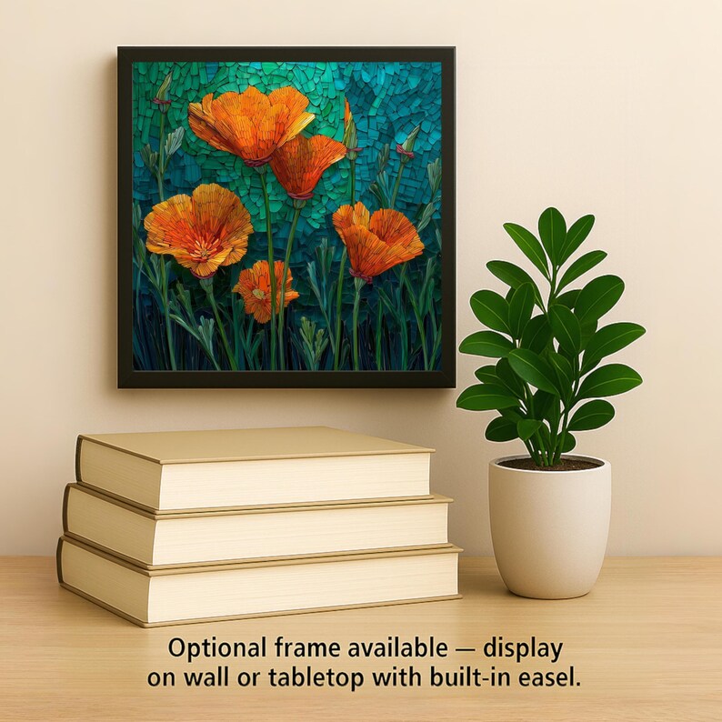 California Poppy Wall Art Ceramic Tile Stained Glass Style Floral Gift ...
