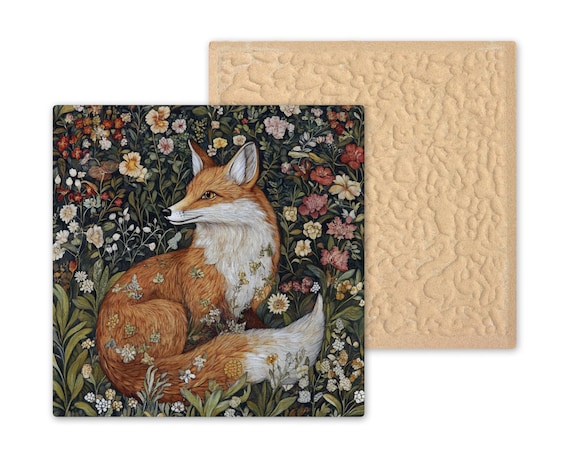 Art Nouveau William Morris Inspired Woodland Fox Lovers Ceramic Tile Wall Decor Vintage Art Style Classic Rabbit Art Trivet 2 of 4