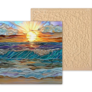 Ocean Waves Wall Art Ceramic Tile Sunset Coastal Gift Beach House Decor ...