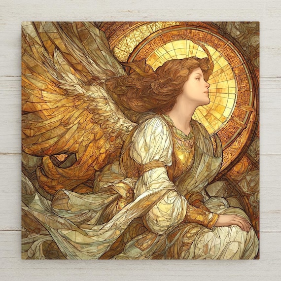 Guardian Angel Ceramic Tile Wall Art – Stained Glass Style Angel of Comfort, Remembrance & Protection, Meaningful Home Decor Gift